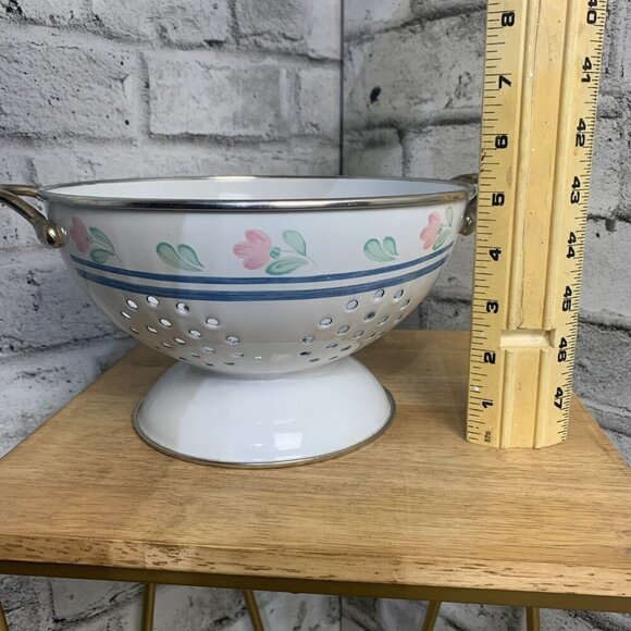 Vintage Strainer Colander Metal Enamel Floral Print 80s Cottagecore Kitchen - Picture 9 of 9